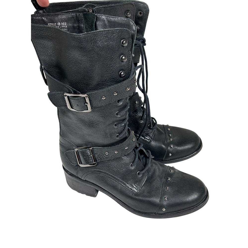 Fabianelli Combat Boots Womens 38 7.5 Black Leather Studded Buckle Made in Italy